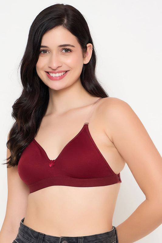 Maroon Cotton-Rich Non-Padded Non-Wired Multiway Strapless T-Shirt Bra