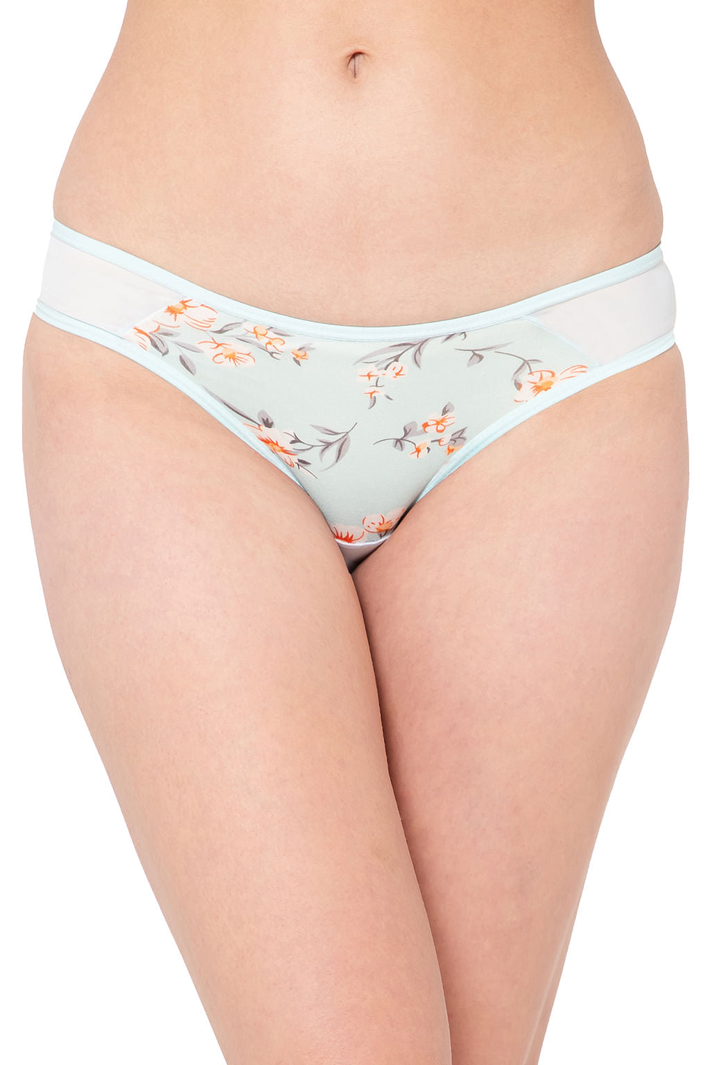 Low Waist Floral Print Bikini Panty in Aqua Blue