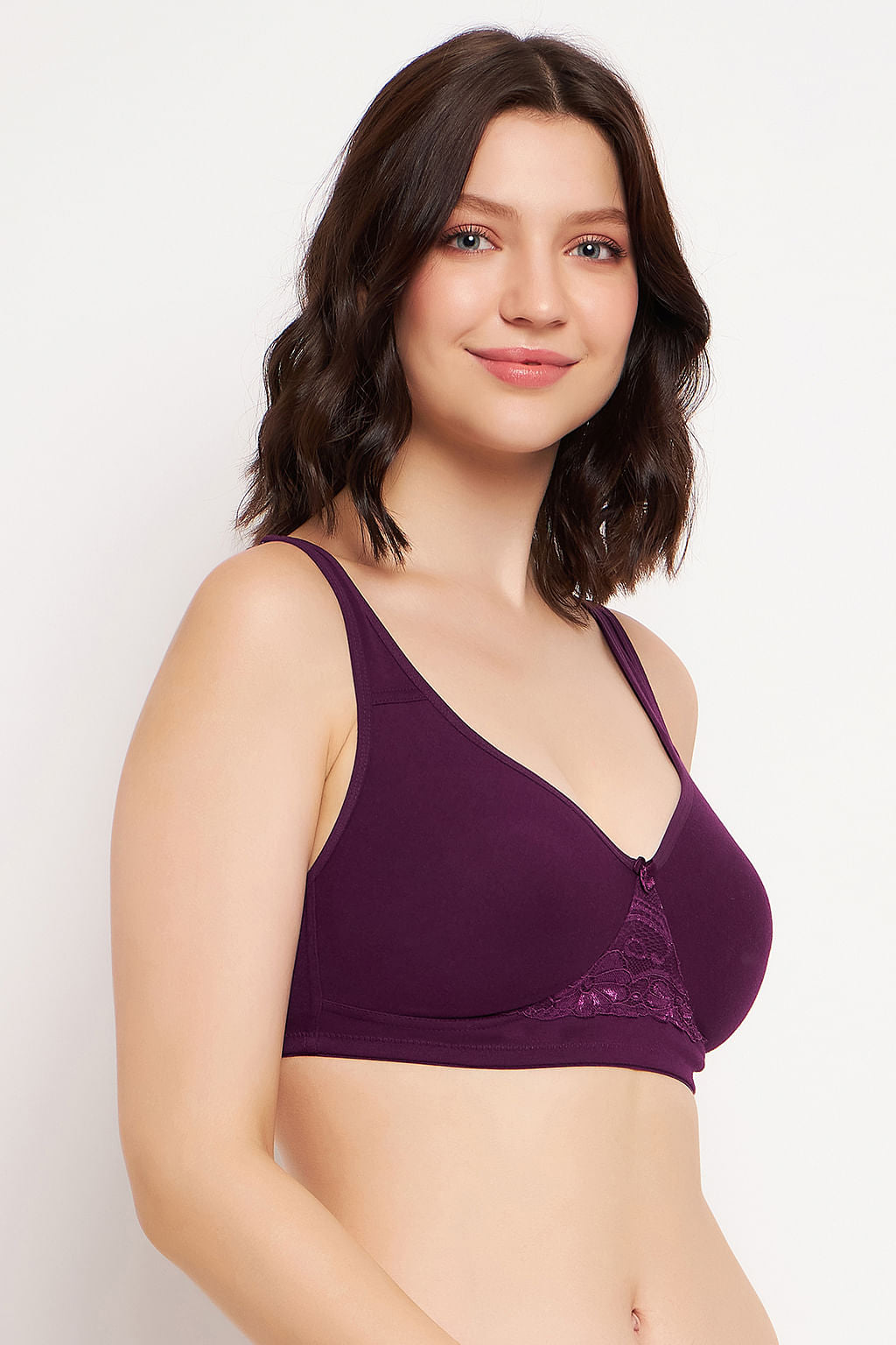 Non-Padded Non-Wired Full Coverage T-shirt Bra in Wine Colour - Cotton