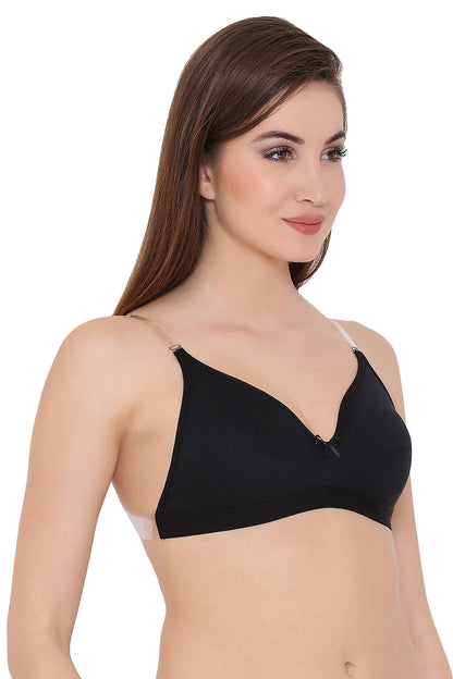 Black Cotton-Rich Non-Padded Non-Wired Multiway Strapless T-Shirt Bra