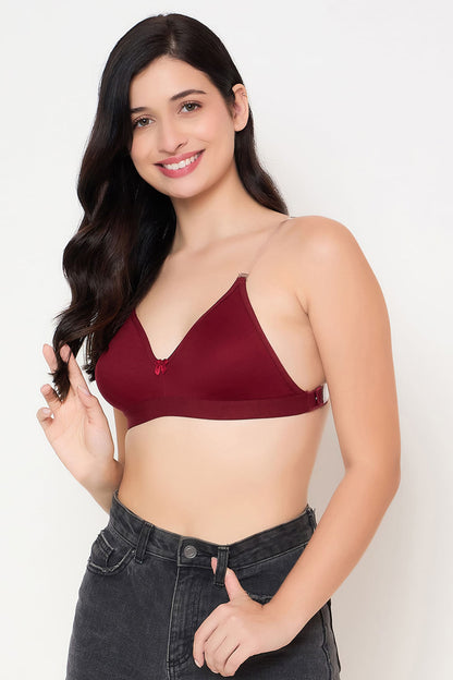 Maroon Cotton-Rich Non-Padded Non-Wired Multiway Strapless T-Shirt Bra