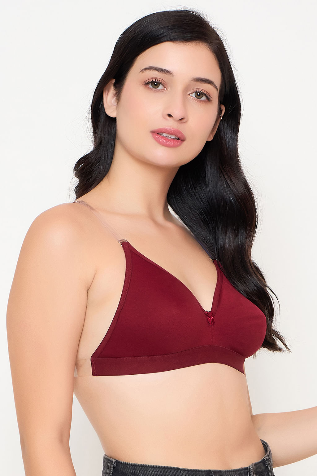 Maroon Cotton-Rich Non-Padded Non-Wired Multiway Strapless T-Shirt Bra