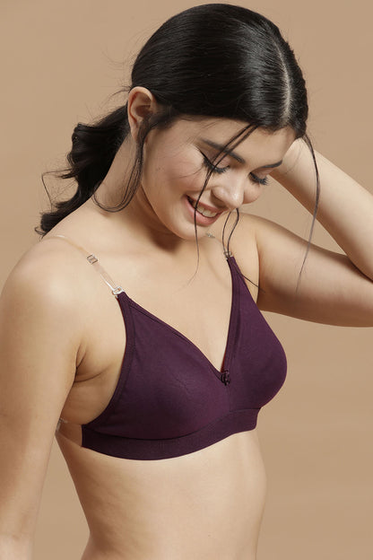 Wine Cotton-Rich Non-Padded Non-Wired Full Cup Multiway T-Shirt Bra