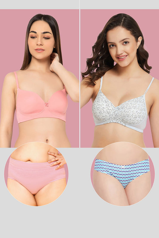 Pack of 4 - Padded T-shirt Bras and Cotton Panties