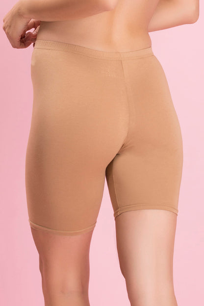 🤍 Cotton Mid-Waist Cycling Shorts with Inner Elastic in Nude
