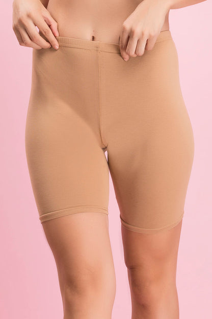 🤍 Cotton Mid-Waist Cycling Shorts with Inner Elastic in Nude