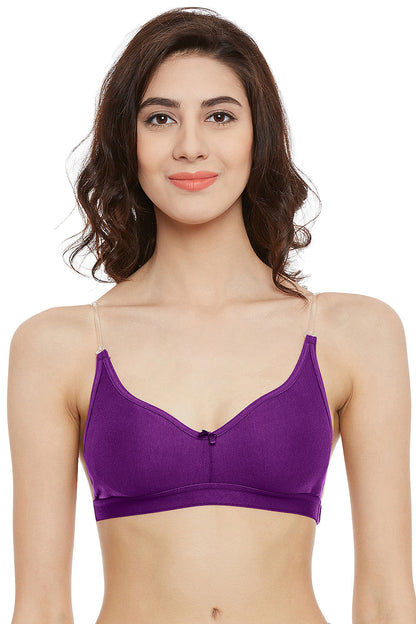 Purple Cotton-Rich Non-Wired Full-Coverage T-Shirt Bra with Transparent Multiway Straps