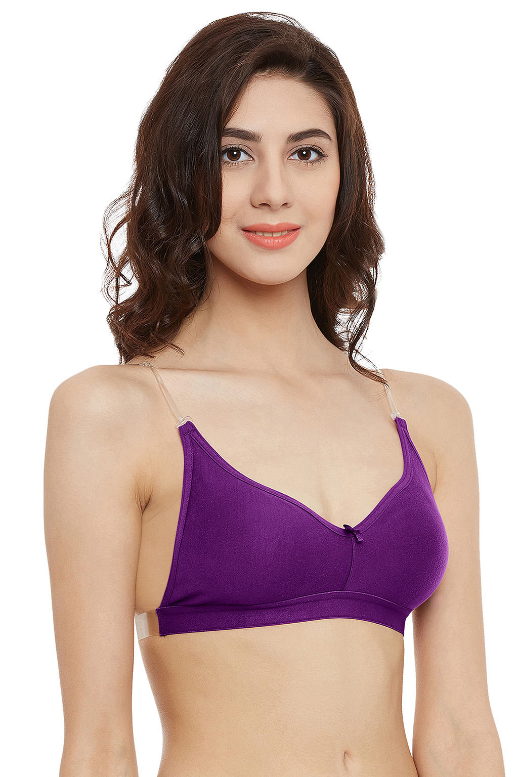 Purple Cotton-Rich Non-Wired Full-Coverage T-Shirt Bra with Transparent Multiway Straps