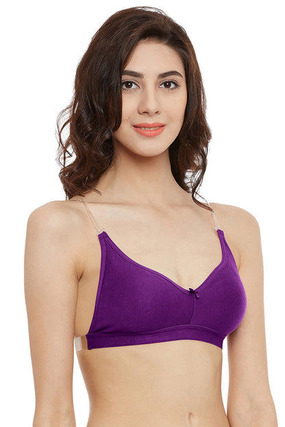 Purple Cotton-Rich Non-Wired Full-Coverage T-Shirt Bra with Transparent Multiway Straps