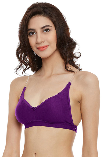Purple Cotton-Rich Non-Wired Full-Coverage T-Shirt Bra with Transparent Multiway Straps