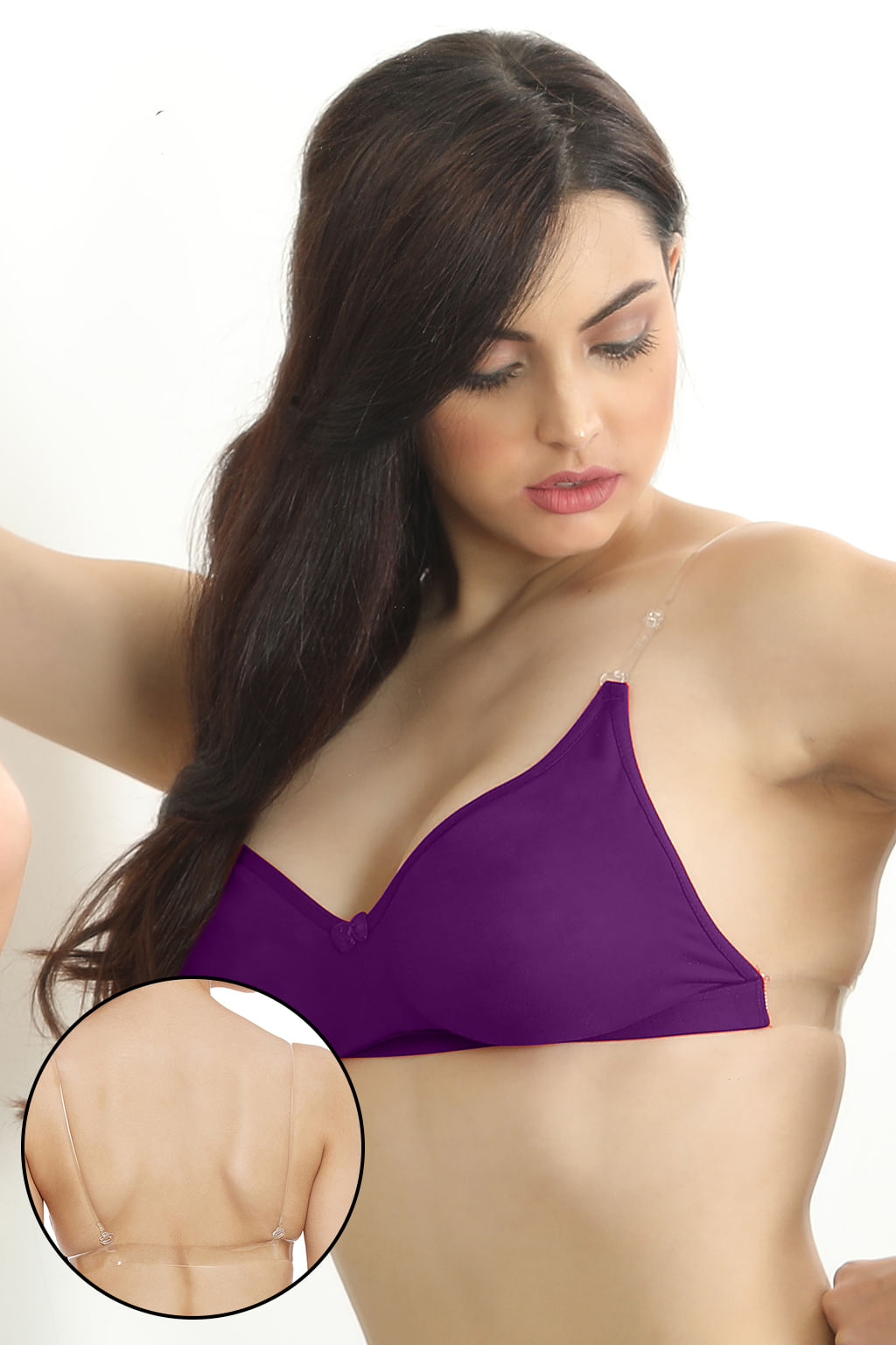 Purple Cotton-Rich Non-Wired Full-Coverage T-Shirt Bra with Transparent Multiway Straps