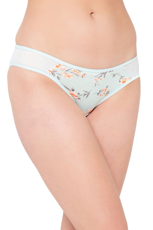 Low Waist Floral Print Bikini Panty in Aqua Blue