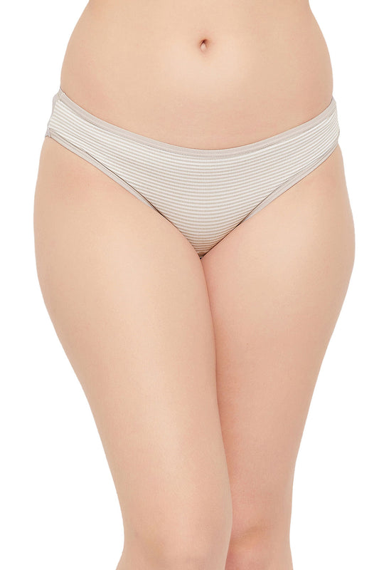 Low Waist Striped Bikini Panty in Light Grey