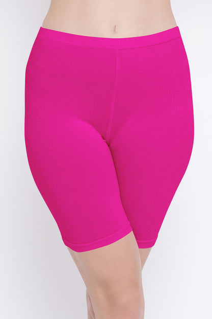 💗 Magenta Cotton Mid-Waist Cycling Shorts