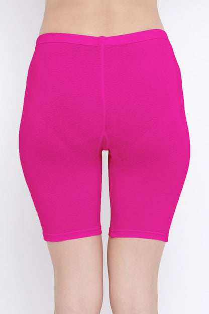 💗 Magenta Cotton Mid-Waist Cycling Shorts