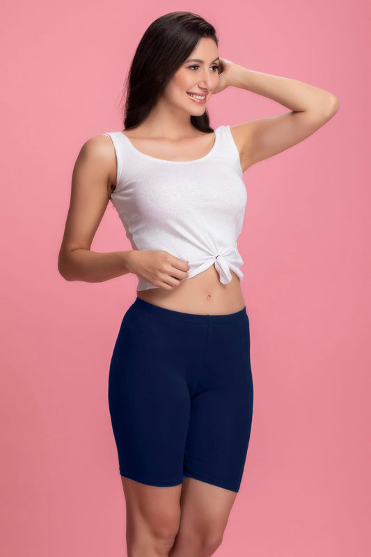 💙 Navy Cotton Mid-Waist Cycling Shorts