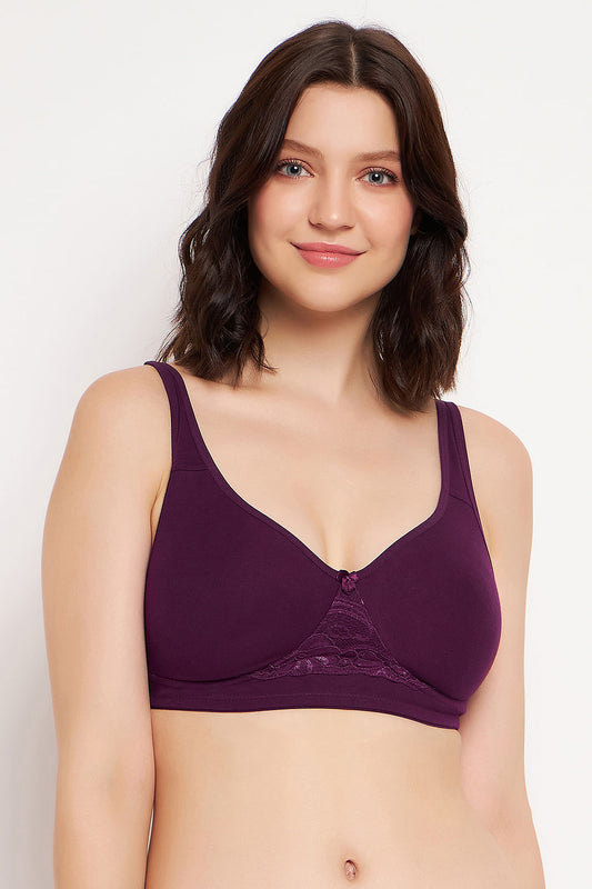 Non-Padded Non-Wired Full Coverage T-shirt Bra in Wine Colour - Cotton